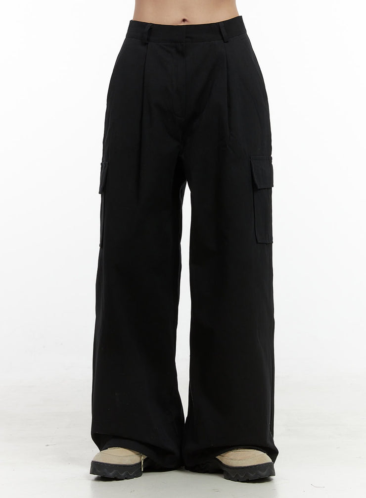 cargo-cotton-wide-fit-pants-os409 / Black