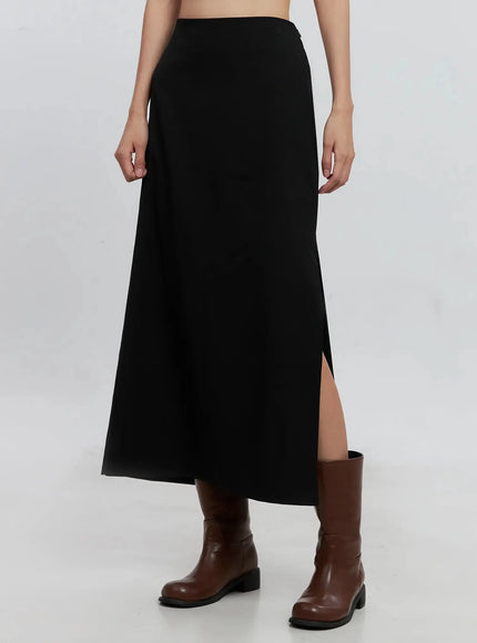 side-slit-midi-skirt-is515 / Black