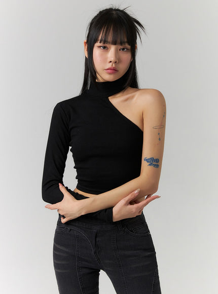 asymmetric-one-shoulder-crop-tee-cd308 / Black