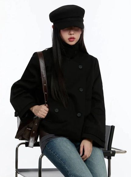 cropped-double-high-neck-french-jacket-im509 / Black