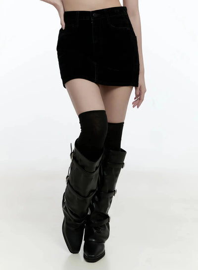 velvet-mini-skirt-io527 / Black