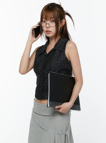polka-dot-sleeveless-blouse-cy518 / Black