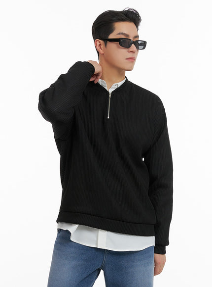 mens-quarter-zip-up-knit-sweater-ia401 / Black