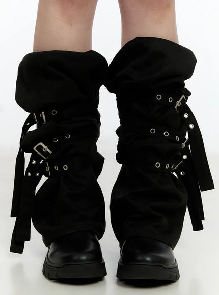 belted-y2k-leg-warmers-cn517 / Black