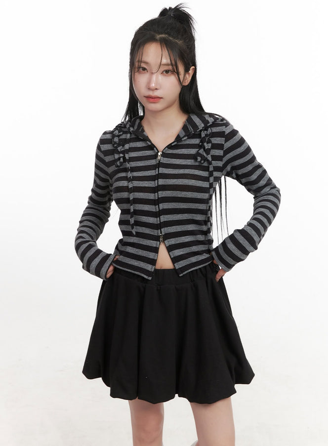 striped-zip-up-hooded-jacket-cj516 / Black