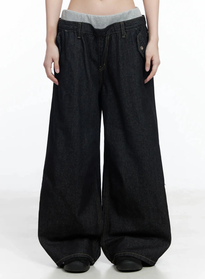 galen-layered-wide-leg-jeans-im506 / Black
