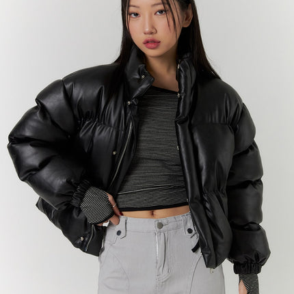 crop-zip-up-puffer-jacket-cd314 / Black