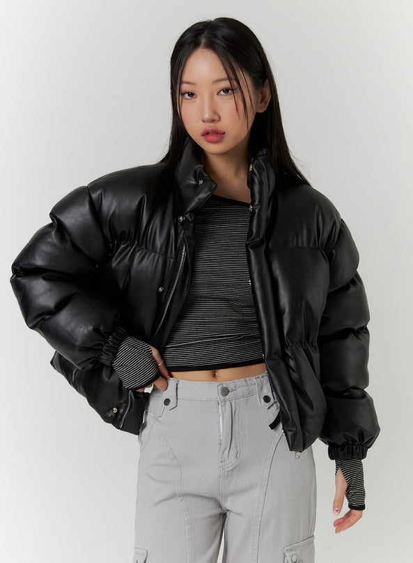 crop-zip-up-puffer-jacket-cd314 / Black