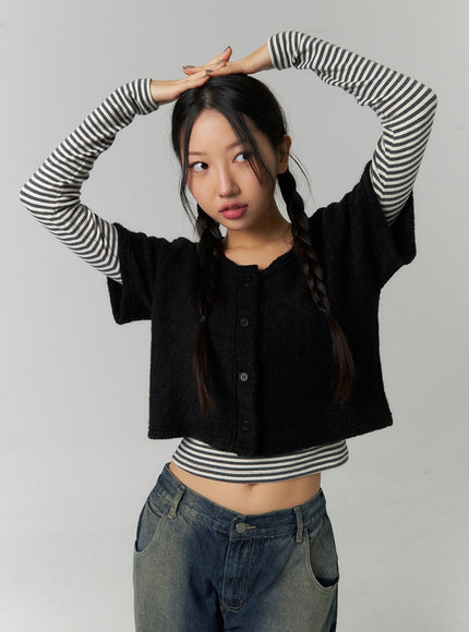 short-sleeve-crop-cardigan-cn324 / Black