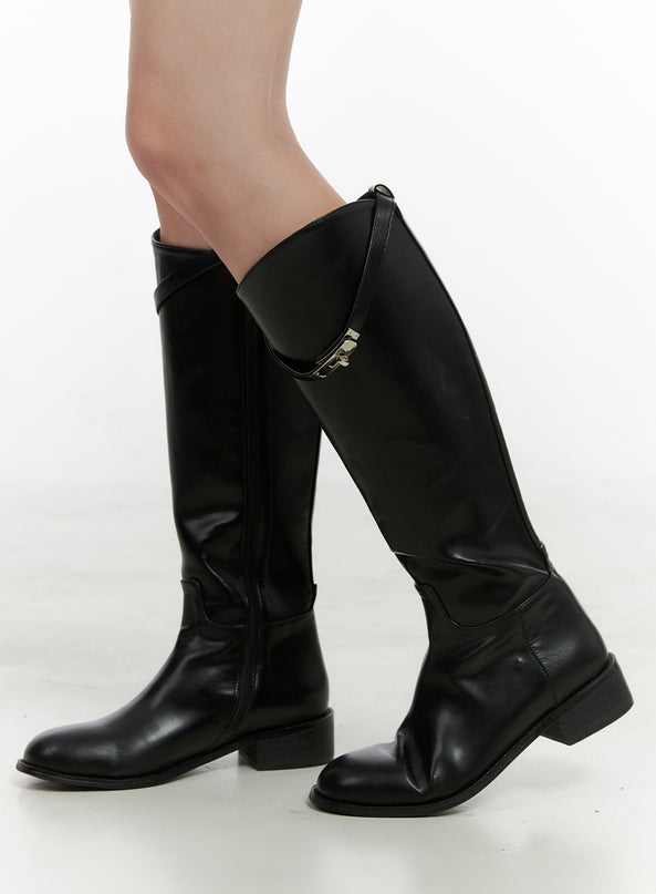 buckle-strap-leather-boots-os409 / Black