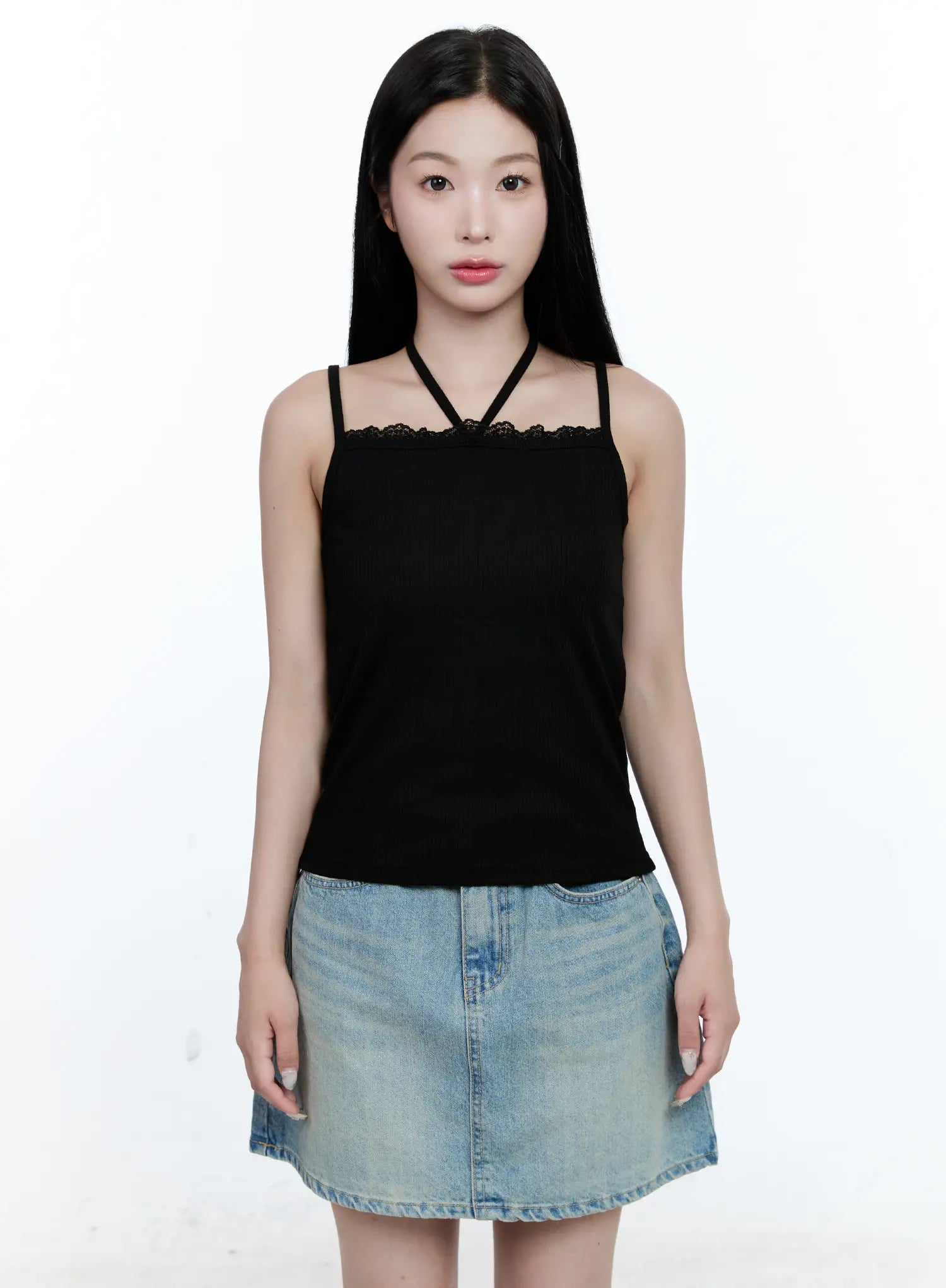 lace-trim-halter-tank-cg512 / Black
