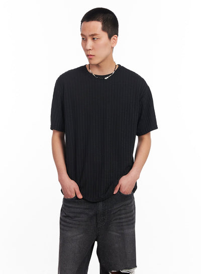 men-s-knit-ribbed-t-shirt-iu503 / Black