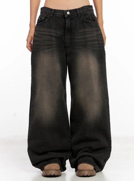 ari-washed-wide-leg-denim-jeans-cl521 / Black