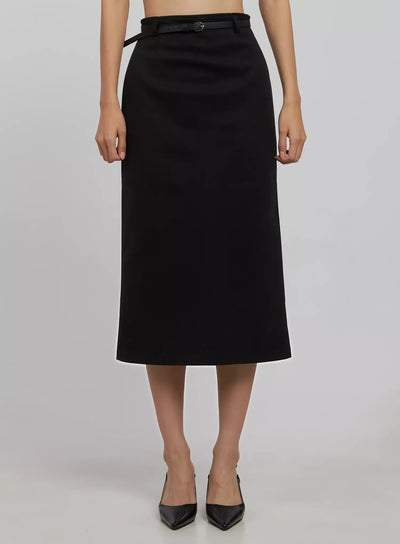 h-line-long-skirt-belt-set-ij508 / Black
