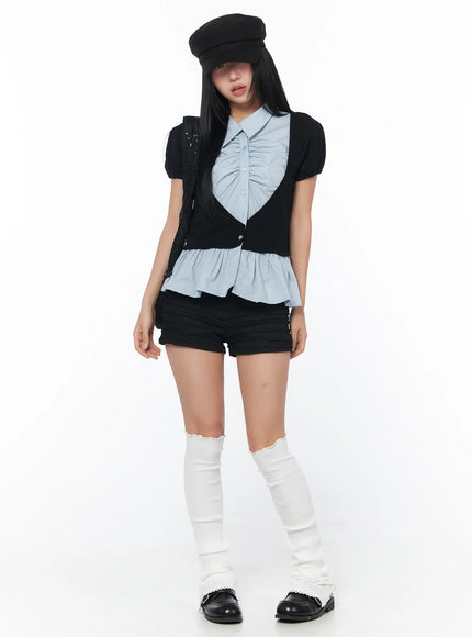ruffle-lace-trim-shorts-cy513 / Black