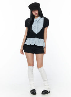 ruffle-lace-trim-shorts-cy513 / Black