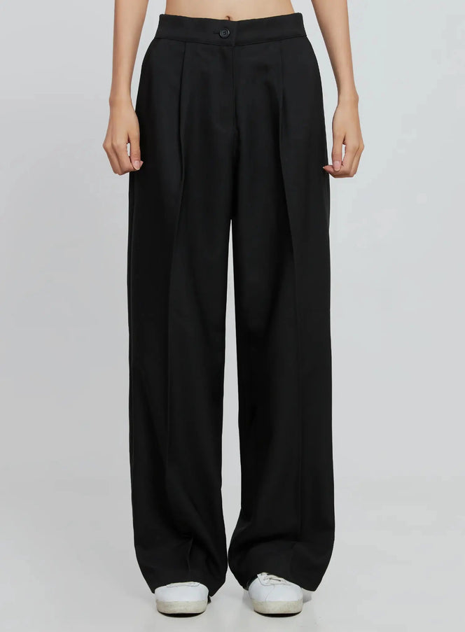 wide-leg-pintuck-slacks-in507 / Black