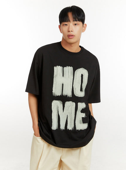 mens-cotton-lettering-oversize-t-shirt-iu426 / Black