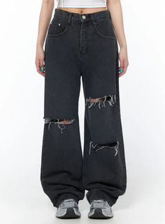 nami-distressed-wide-leg-jeans-cy529 / Black