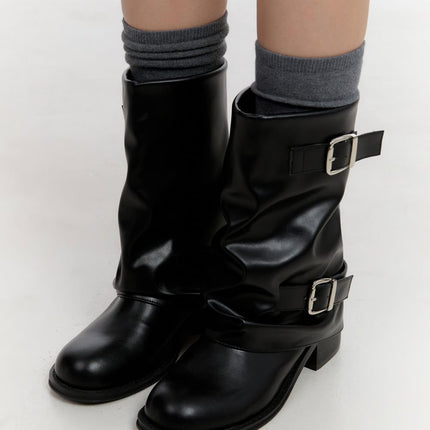 midi-length-buckle-detail-boots-cn401 / Black