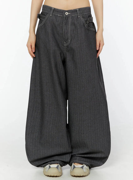 casual-baggy-stripe-pants-iu518 / Black