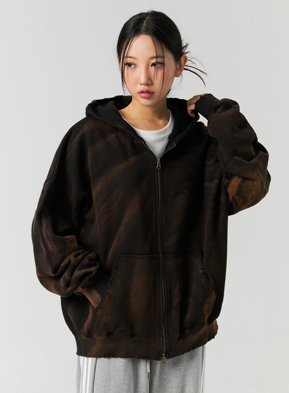 Zipper Female Zip Up Hoodies Hancock Women Melange Grey Solid