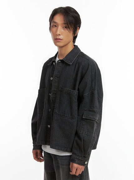 mens-buttoned-nomard-denim-jacket-io402 / Black