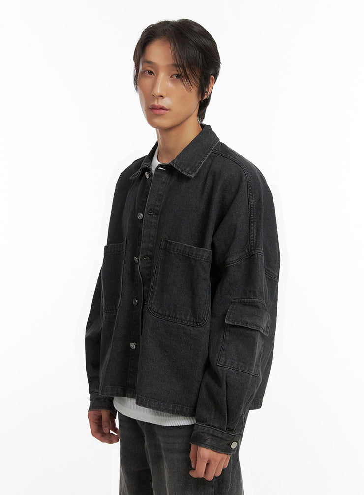 mens-buttoned-nomard-denim-jacket-io402 / Black