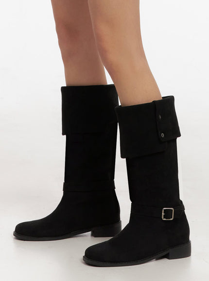 buckle-strap-faux-leather-long-boots-id431 / Black