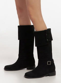 buckle-strap-faux-leather-long-boots-id431 / Black