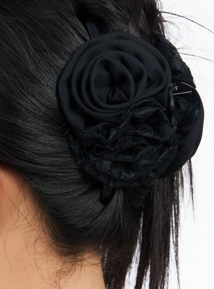 lace-rose-claw-clip-im531 / Black