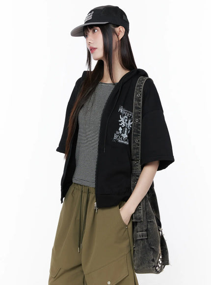 graphic-short-sleeve-hoodie-cu519 / Black