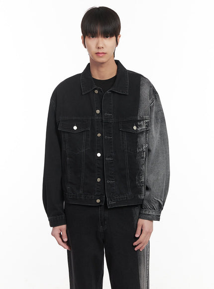 mens-buttoned-washed-denim-jacket-black-im519 / Black