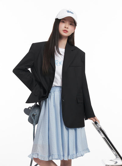 essential-oversize-blazer-jacket-iy509 / Black