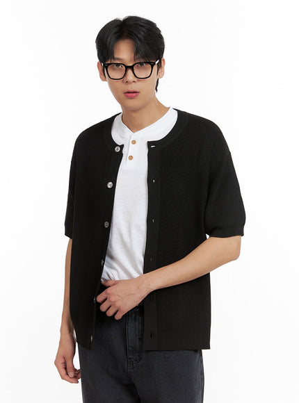 mens-buttoned-short-sleeve-cardigan-il403 / Black