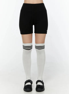ribbed-high-waist-biker-shorts-iu522 / Black