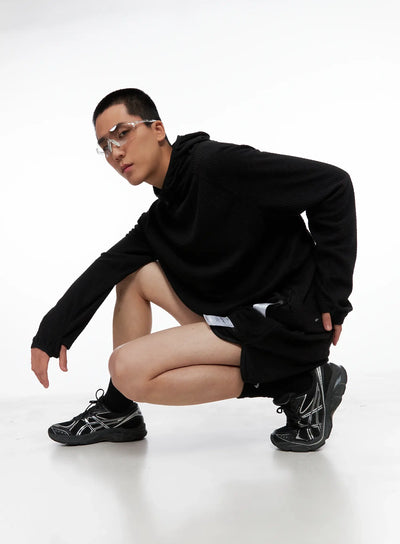 mens-logo-detail-long-sleeve-hoodie-is502 / Black