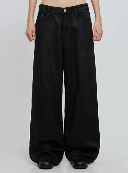 wide-leg-faux-leather-pants-io530 / Black