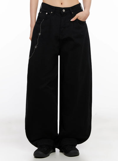 floral-embellished-wide-leg-pants-ig508 / Black