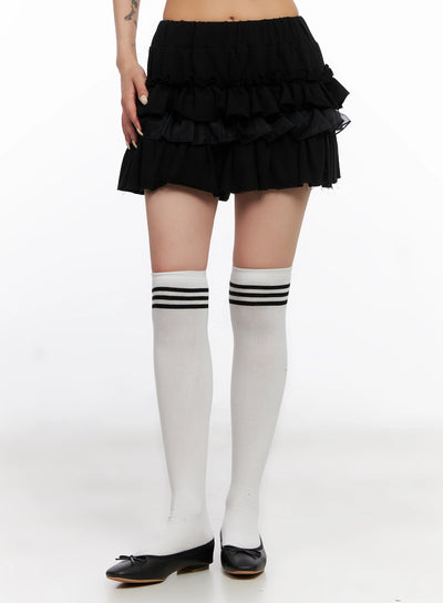 layered-ruffle-mini-skirt-is508 / Black