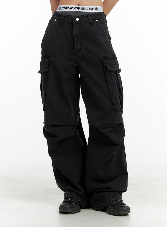 wide-fit-cargo-baggy-jeans-ca416 / Black