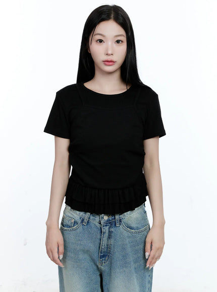 layered-frill-short-sleeve-tee-cg512 / Black