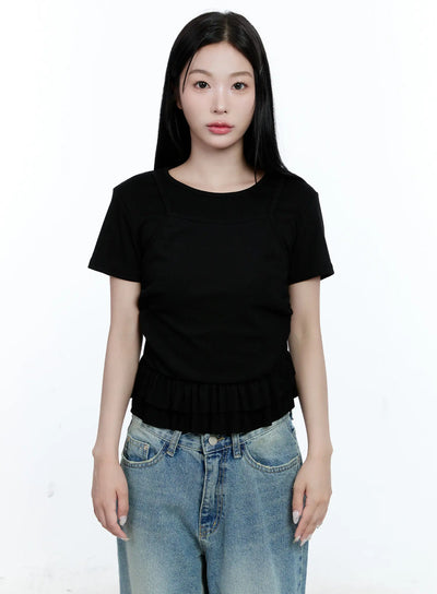 layered-frill-short-sleeve-tee-cg512 / Black