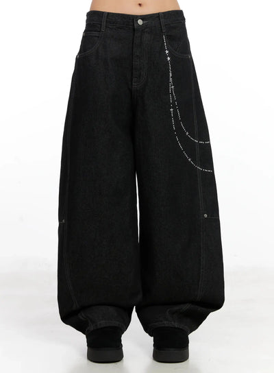 zaria-embellished-wide-leg-jeans-in528 / Black