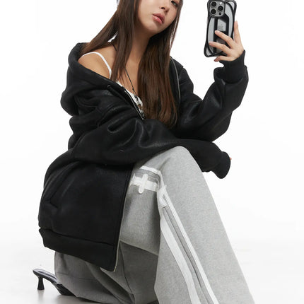 oversized-hooded-sherpa-hoodie-cj512 / Black