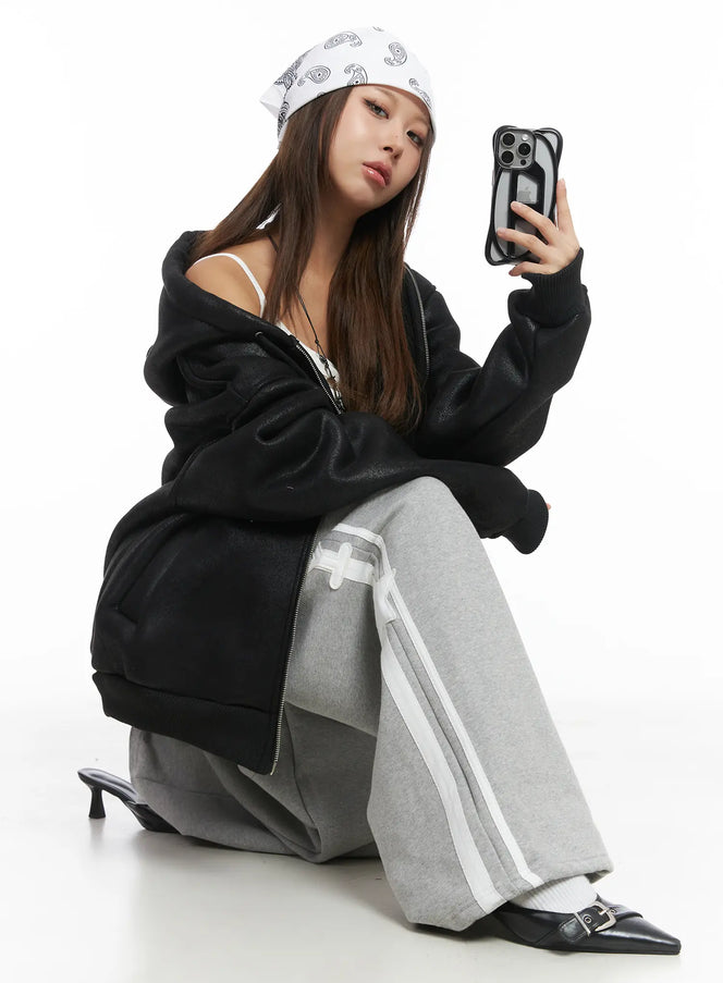 oversized-hooded-sherpa-hoodie-cj512 / Black