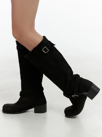 buckled-knee-high-boots-ol401 / Black