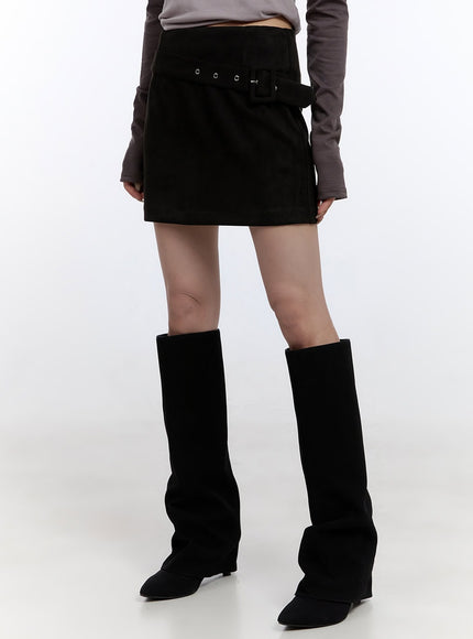 buckle-suede-mini-skirt-co418 / Black