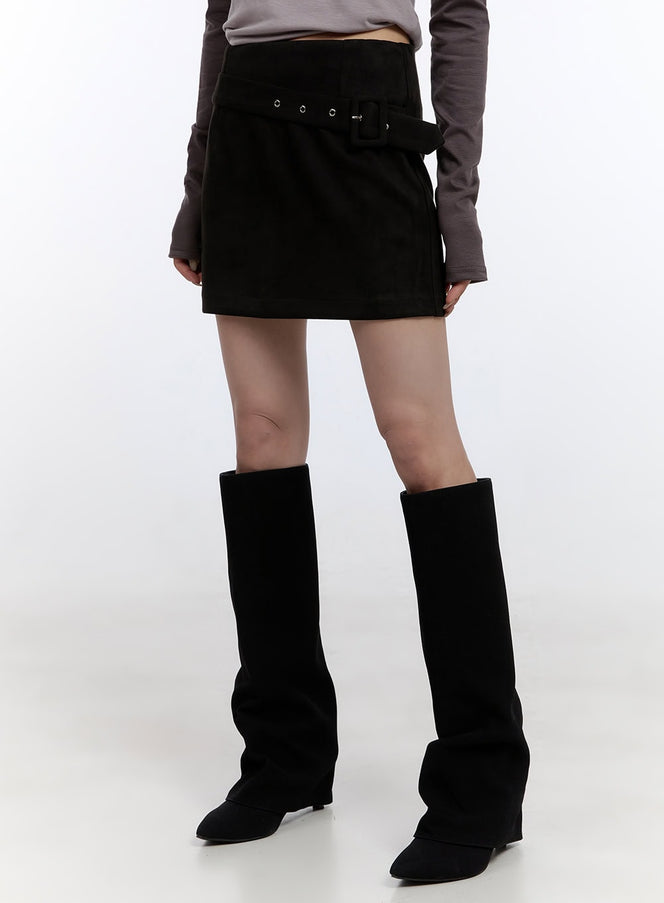 buckle-suede-mini-skirt-co418 / Black