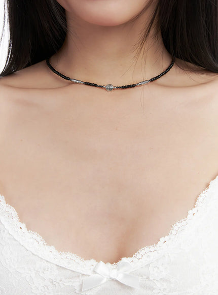 spiral-bead-necklace-cd501 / Black